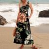 Женское летнее платье макси 2024, повседневное платье без рукавов с цветочным принтом и квадратным вырезом, струящиеся длинные пляжные элегантные сарафаны на бретелях с карманами