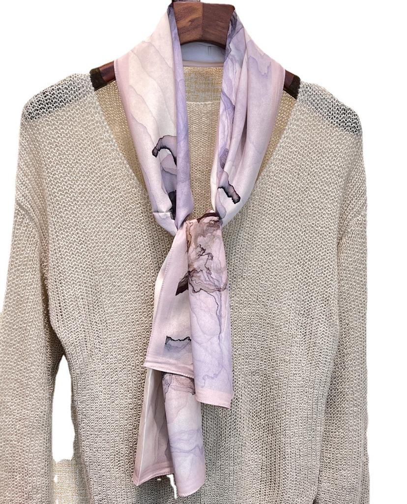 Темперамент Абстрактная Живопись Двухслойный Крепдешиновый Шарф Женский Весенне-Летний Универсальный Шарф из Тутового Шелка Длинный Стример