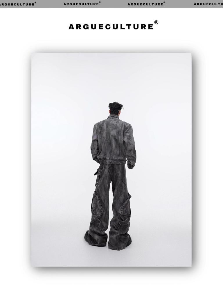 Мужские потертые джинсы в стиле ретро с широкими штанинами