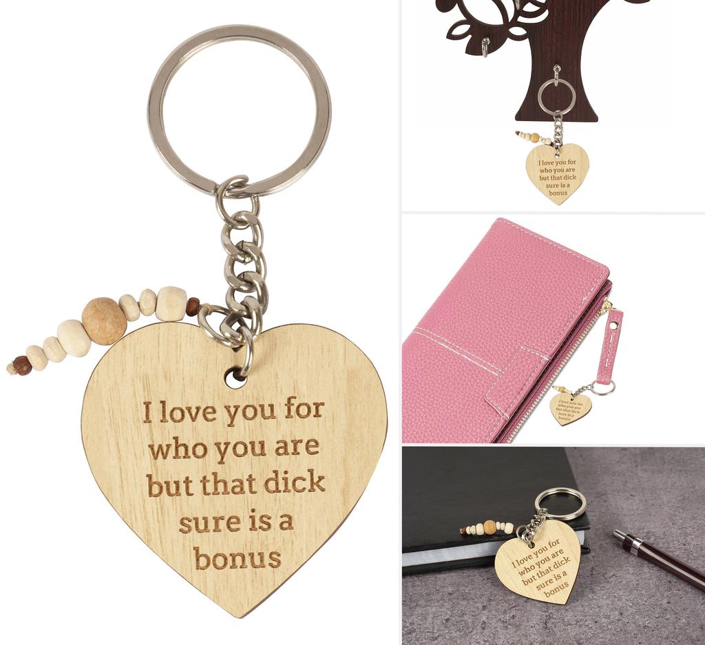 Inkdotpot Смешной брелок Я люблю тебя за то, какой ты есть, но этот член, конечно, бонус Деревянная гравировка