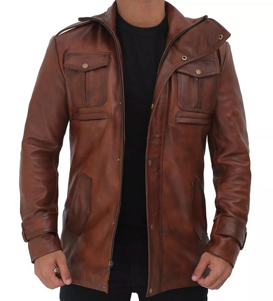 Genuine Lambskin Leather Stylish Formal Brown Halloween Men Trench Coat Casual