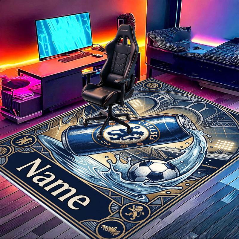 Custom Name Personalized Chelsea Football Club Print Carpet, Versatile Home Decor Rug, for Playroom, Apartment, Balcony, Entryway, Hallway Gift