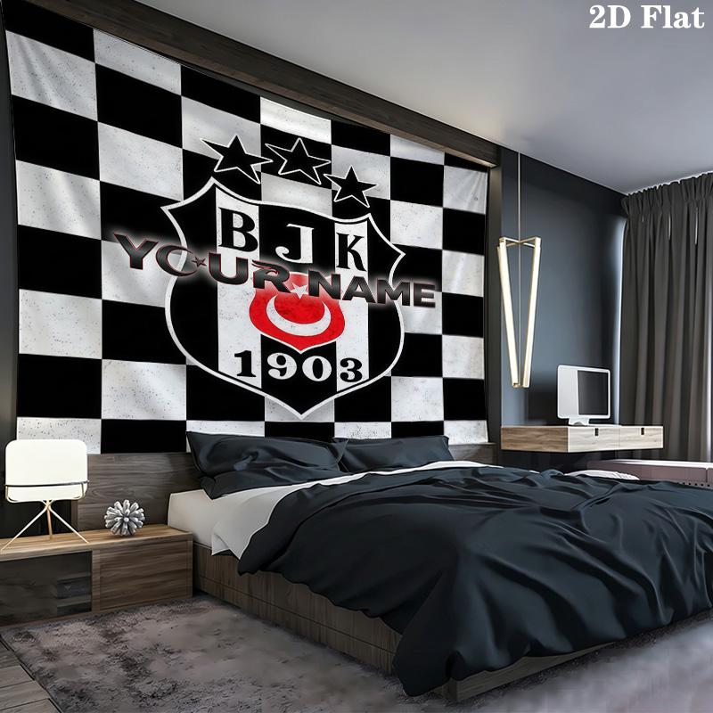 Besiktas Gymnastics Club Custom Name Wall Tapestry Aesthetic Wall Hanging Printed Fabric Blanket Decorative Tapestries for Bedroom Living Room Home De