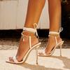 Women 'S Sandals High Heels 12cm New Chain Ankle Strap Gold White Pointed Toe Female Party Shoes Sandalias De Mujer Size 35 -42