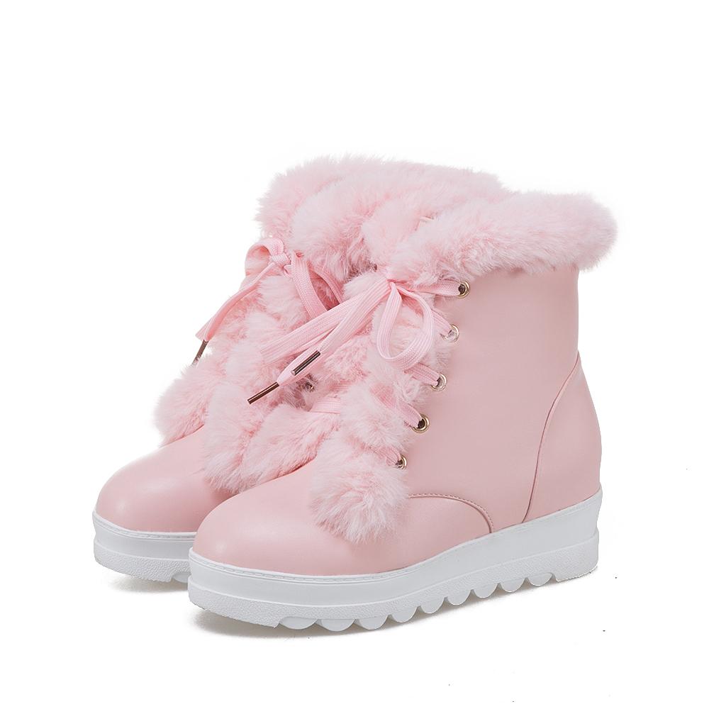 B5/Женские короткие сапоги, зимние длинные плюшевые теплые зимние ботинки, женская обувь оверсайз, высокий покатой каблук, женская обувь