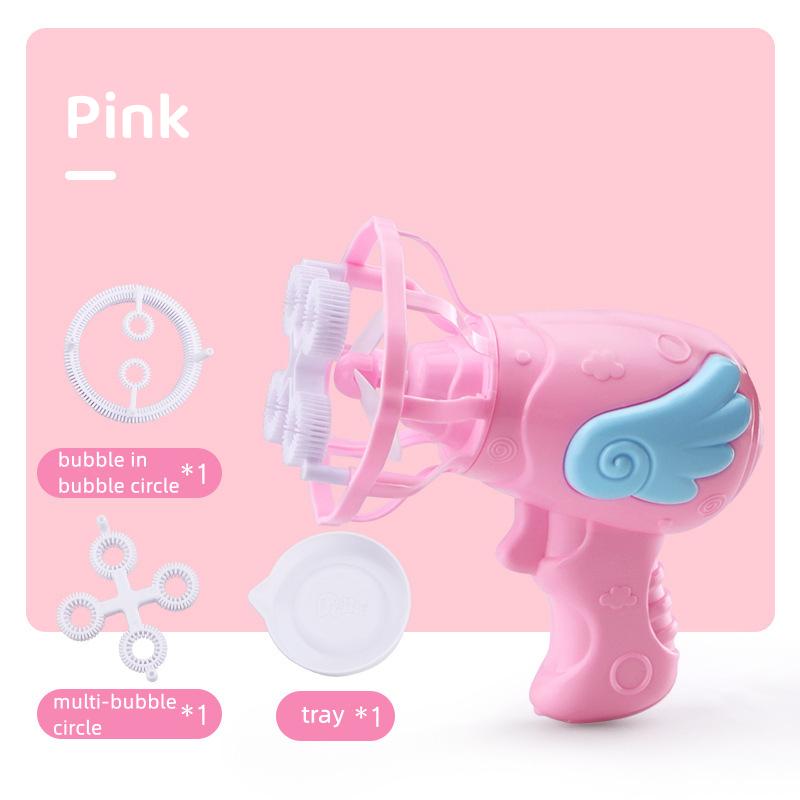 Angel Wings Bubble Machine with Mini Fan 3 In 1 Magic Bubble In Bubble Gun Soap Water Bubble Maker for Kids Summer Outdoor Toy