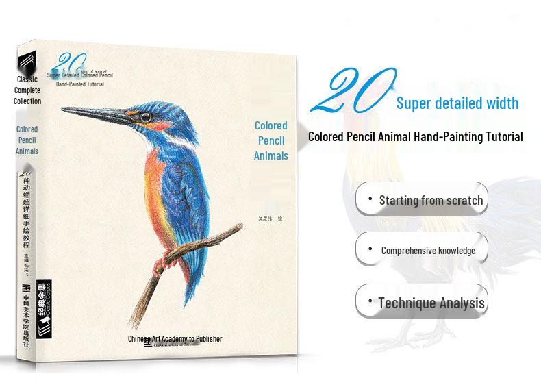 Классический набор цветных карандашей: 6 книг - Птицы, Цветы, Фигуры, Суккуленты, Пейзажи, Животные для начинающих