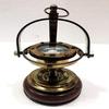 Nautical Gimbled Antique Brown Brass Navigation Compass with Wooden Base