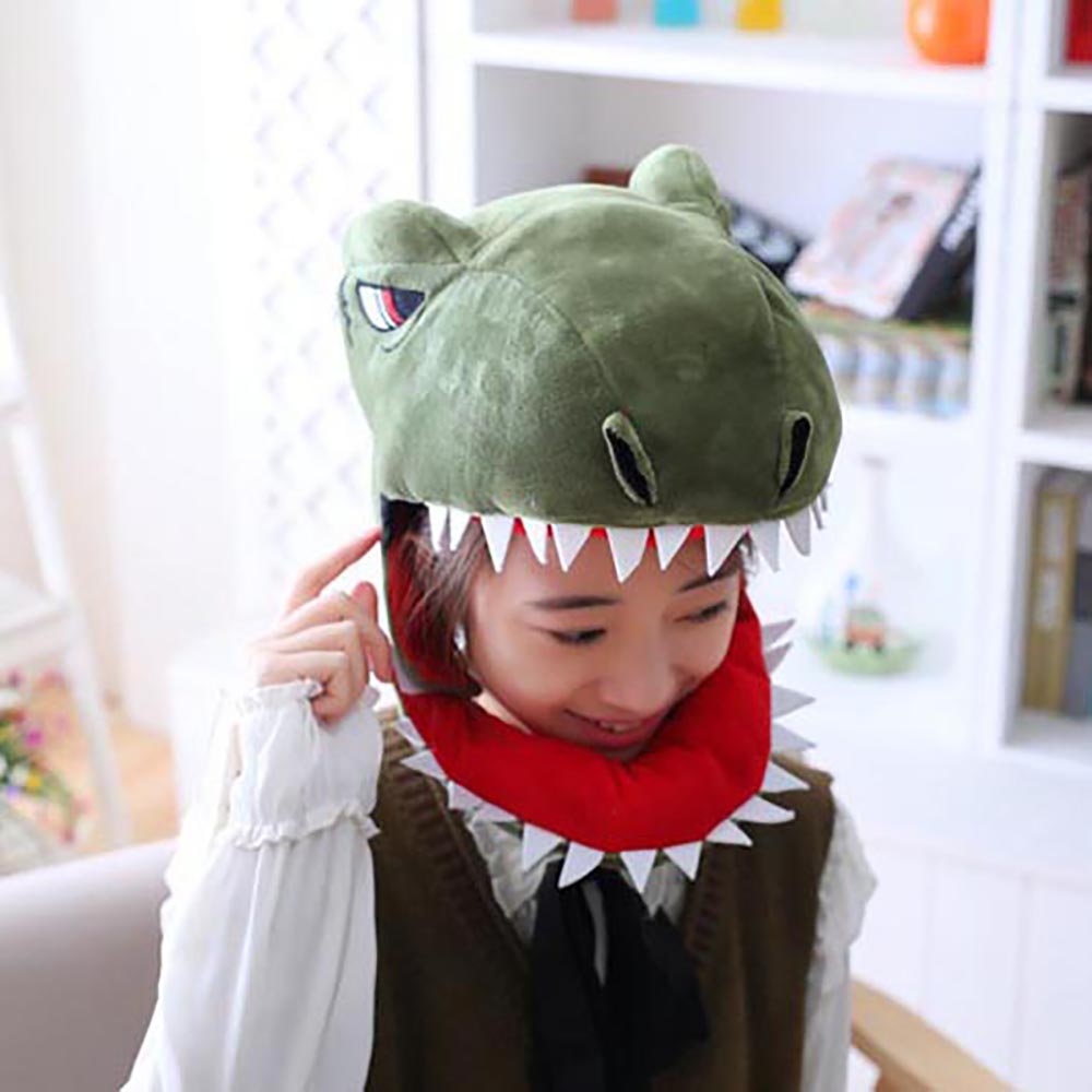 Green Plush Dinosaur Hat PP Cotton Doll Plush Shark Hat Creative Headgear Dinosaur Kids Gift