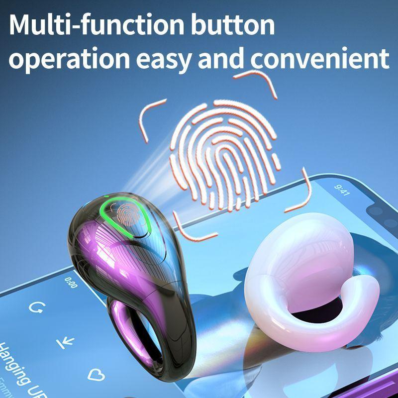 Ear Clip Headphone Wireless Bluetooth 5.3 Headset Waterproof Sports Earphone HiFi Stereo Earbud with Microphone