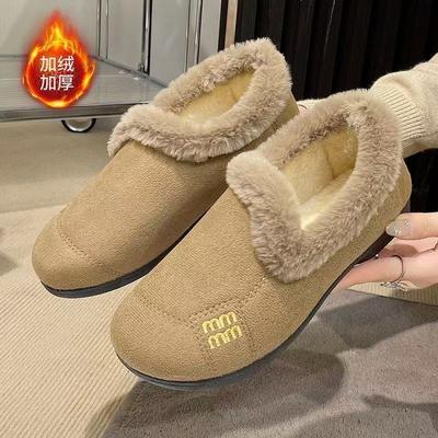 Зимние новые бархатные туфли Doudou ретро на плоской подошве бархатные теплые пушистые женские туфли нескользящие хлопковые туфли на один педаль