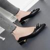 Fashion Square Heels Pointed Toe Pumps Shoes  Leather Med  V Mouth Casual Office Lady OL  5 Cm Heel