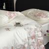 Flowers Embroidery Luxury Bedding Set Egyptian Cotton Single Queen King Size Duvet Cover Flat/Fitted Bed Sheet Pillowcases 3/4Pc