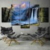 Waterfall Forest Mountain Nature 5 Piece Wall Art Canvas Print Print Poster Paintings Painting Living Room Home Decor Pictures