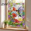 Retro Art Sunlight Reflective Cling Stained Glass Static Window Clings, Hummingbird Flower Stickers, Removable Decorative Door PVC Decals for