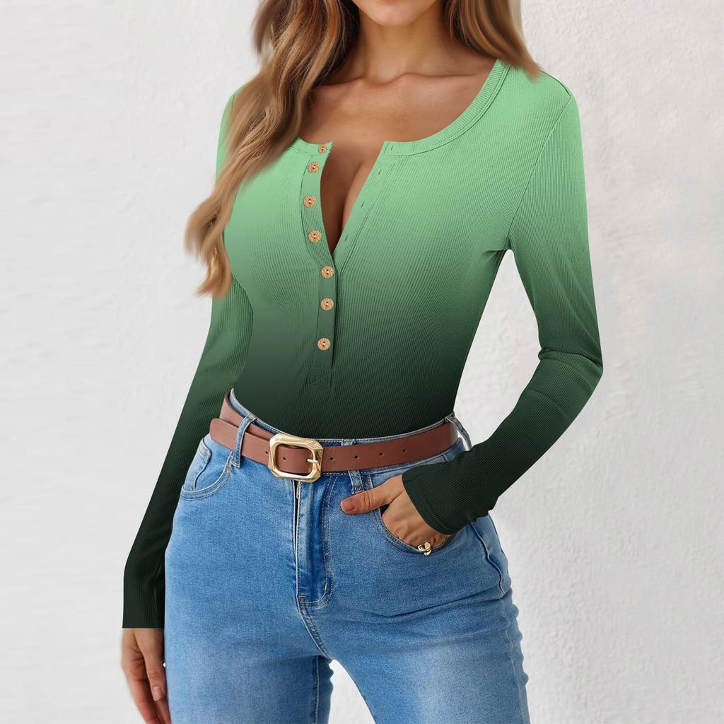 Женская и зимняя футболка с тонким низом, модная повседневная футболка с градиентным принтом и круглым вырезом, пуловер с длинным рукавом