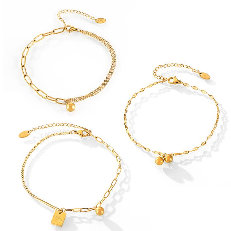 Новой английский браслет на ногу с буквой удачи: Стальной шар Титановая квадратная пластина для женщин - Простой, Универсальный Сборный Дизайн