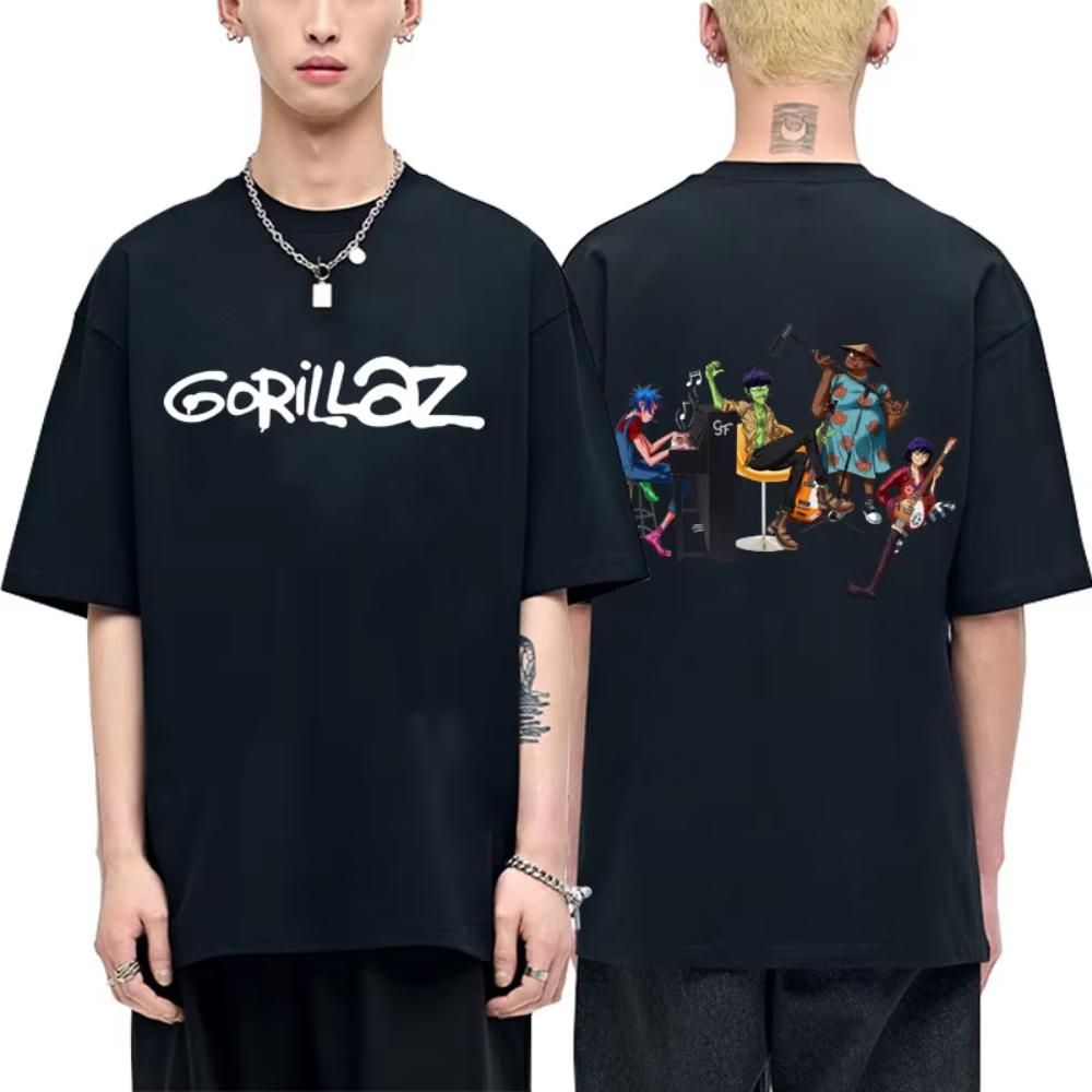 Футболка Gorillaz Мужская Винтажная Оверсайз Уличная Одежда Мужчины Женщины Хип-Хоп Готика Ретро Футболка С Принтом