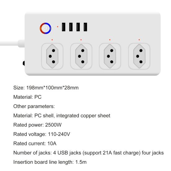 Умная розетка, 4 USB-порта, 4 розетки, ПК, Бразилия, голосовое управление, универсальная розетка Wi-Fi для дома