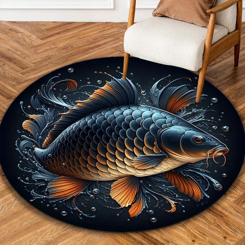 1pc Comfortable Fish Rug,Non-slip and Durable Printed Round Carpet Applicable to Office,Reading Room,Coffee Shop,Living Room and Hotel Decor