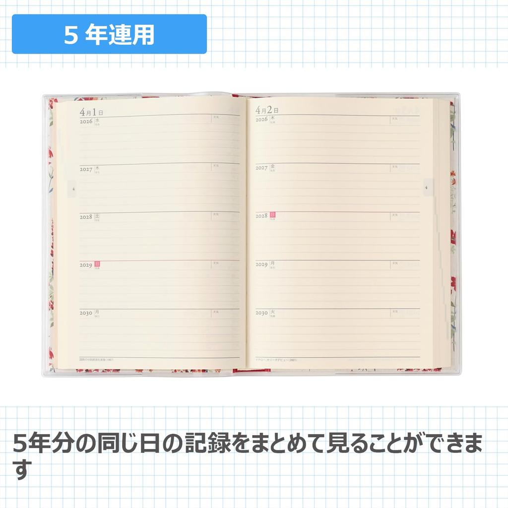 Nolty Pagem 2026 A5 Дневник для записей, 5 лет использования, Laura Ashley Fernshaw 8634 (Начинается в январе 2026 года)