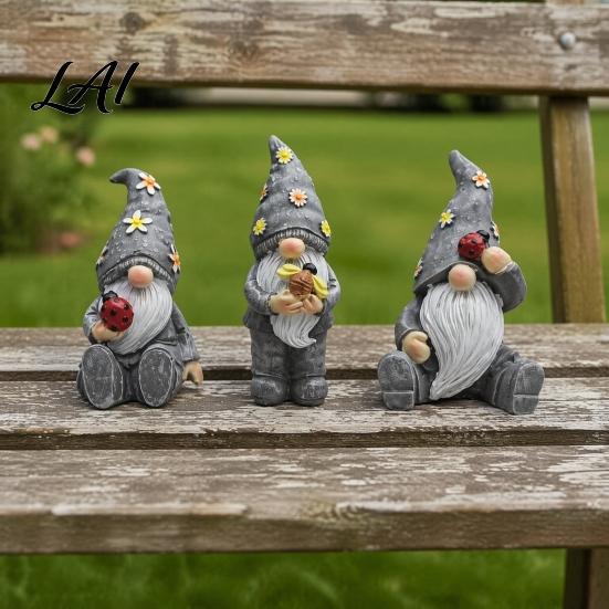 Cute Gnome Gift Sets Halloween Garden Figurine Vintage Flower Mushroom Elf Dwarf Statue Patio Tabletop Ornaments for Yard Waterproof Resin