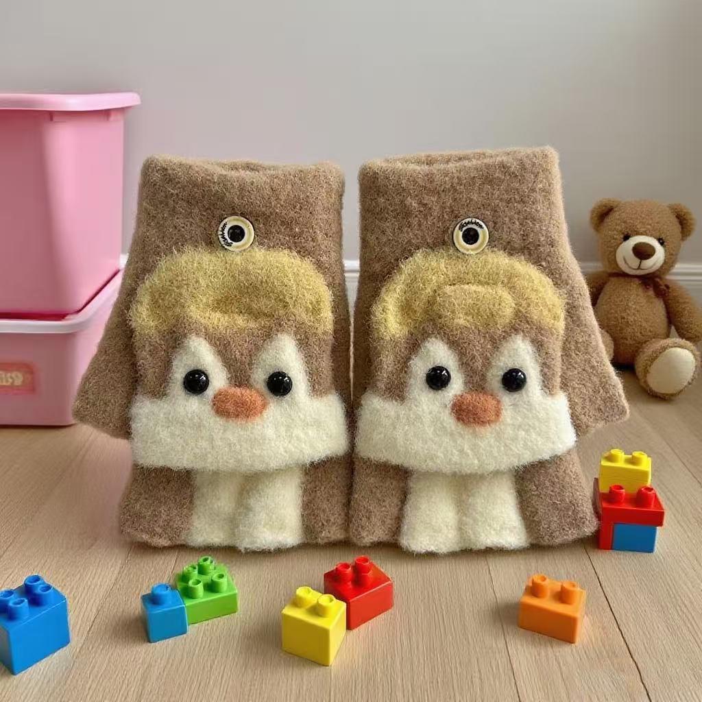 Зимние мультяшные варежки-митенки с пингвинами для студентов: Полупалые, Защищающие от холода для мужчин, женщин и детей