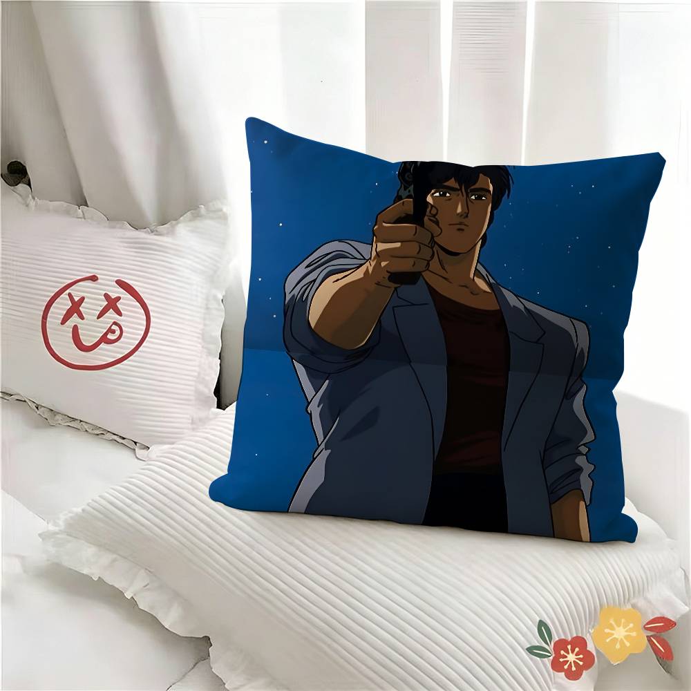 pc Japanese Manga CCity Hunter Pillow Case Fashion Square Pillowcase Bedroom Sofa Room Ins Decoration Leisure