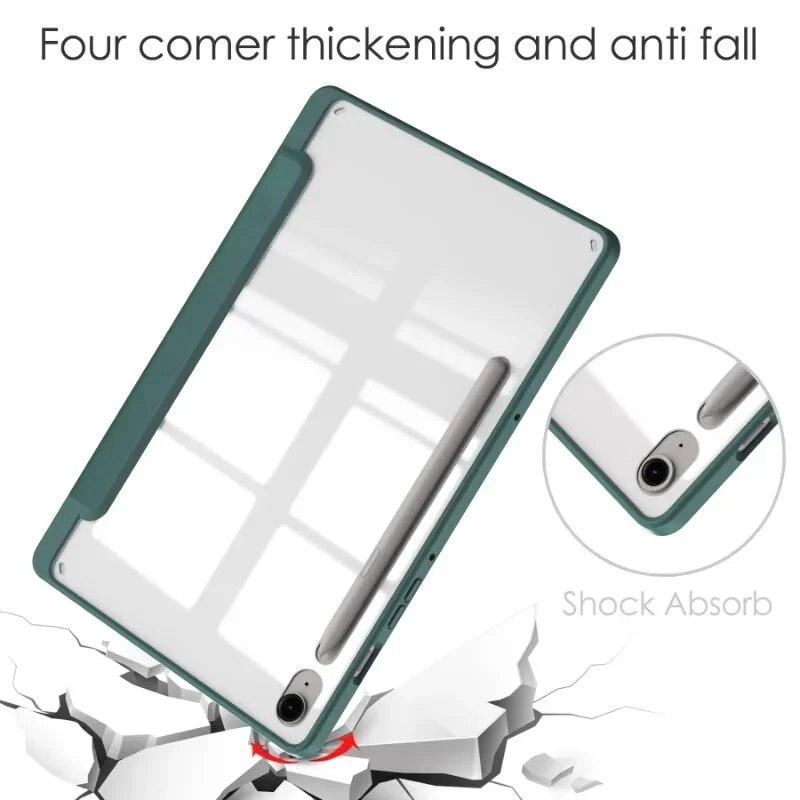 Кожаный флип-чехол для Samsung Galaxy Tab S9 FE+ 10,9 12,4 дюйма, 2023, прозрачный жесткий ПК, мягкая задняя панель для Funda Tab A9 S9 FE Plus 12 4 S9, чехол для планшета