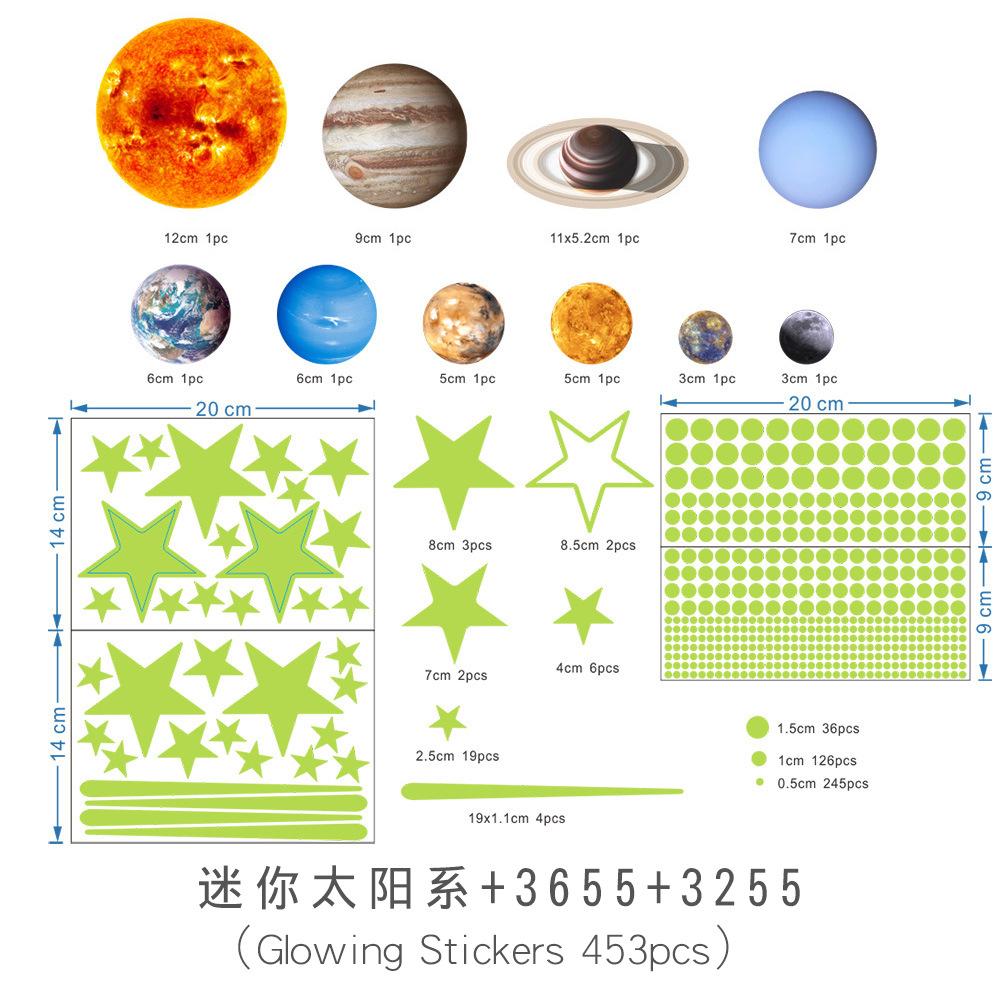 Glow in The Dark Stars Solar System Wall Stickers Luminous Planets Wall Decals Space Ceiling Decor for Bedroom Boys And Girls