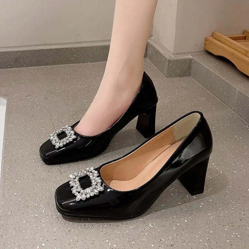 Женские туфли класса люкс Crystal Marie Janes, весенние туфли на высоком каблуке, новые модные туфли-лодочки 2024 года, дизайнерские женские туфли с квадратным носком Zapatos Shallow
