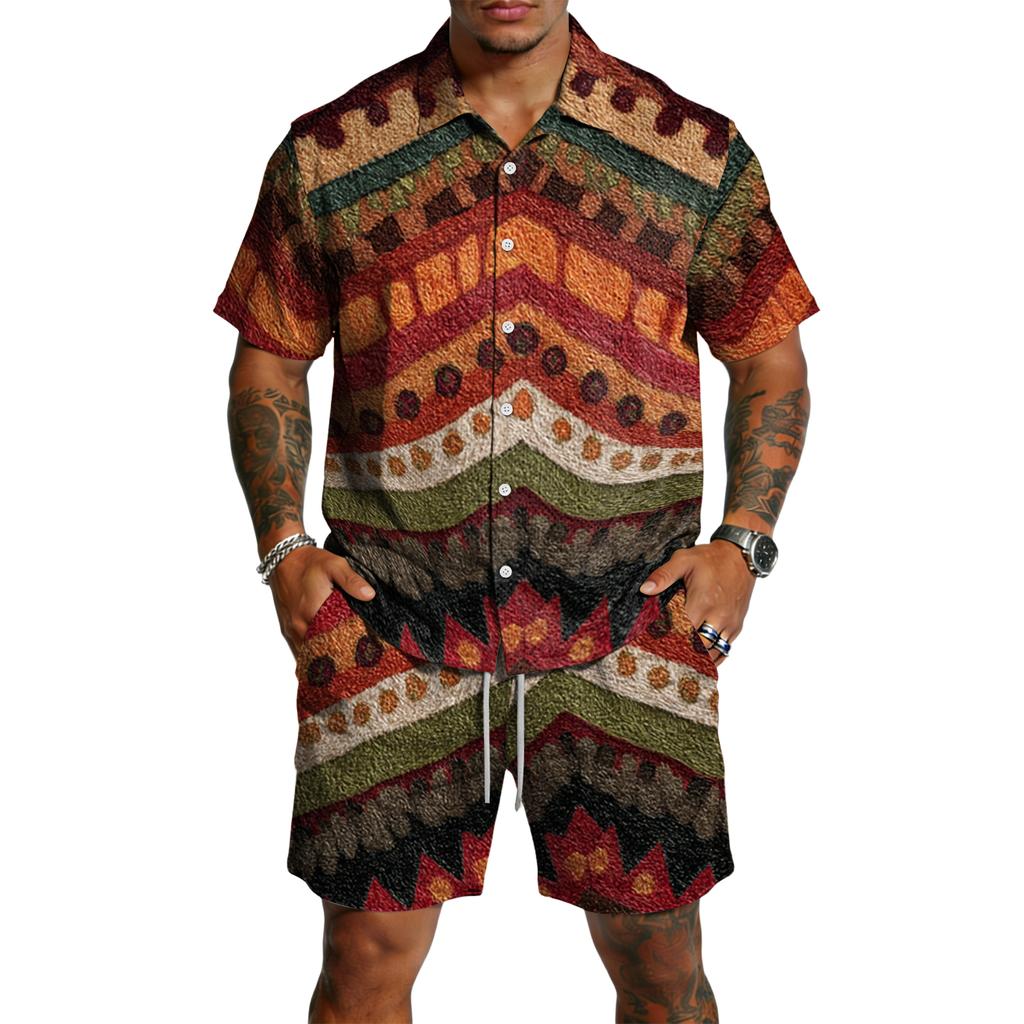 Men's Casual Lightweight Breathable Short-Sleeve Shirt And Shorts Set