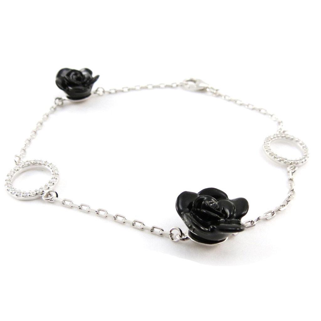 Les Trésors De Lily [J0833] - Silver Bracelet 'Rose Noire' Black White (rhodium-plated) - 10 Mm