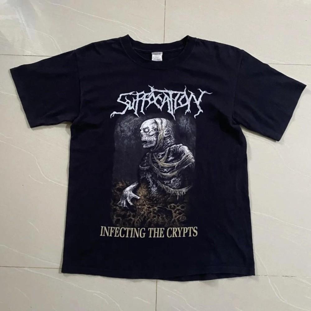 Перепечатка Suffocation Infecting The Crypts Футболка Черная Короткий рукав Унисекс Футболка