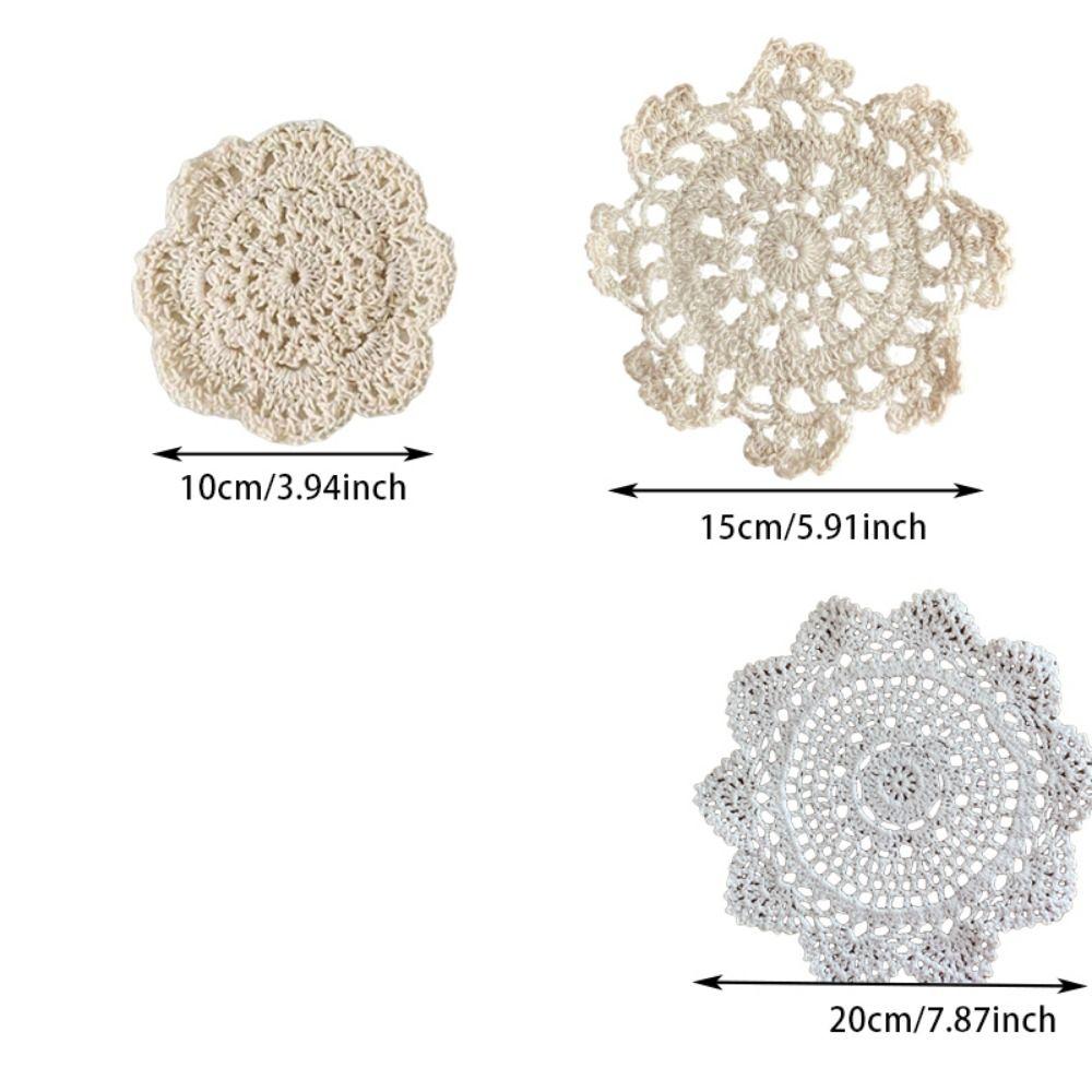 2/4Pcs Knitted Texture Lace Floral Coasters Vintage Round Woven Placemats Coffee Table