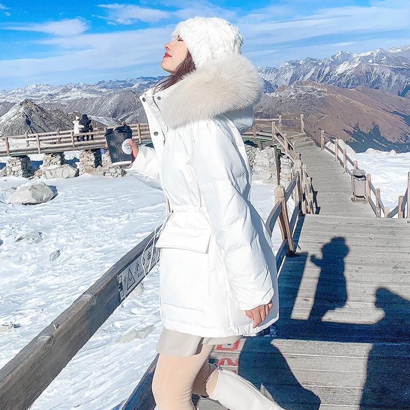 Women's Short Down Jacket In Autumn And Winter White Duck Down Big Wool Collar Jacket Thick Coat