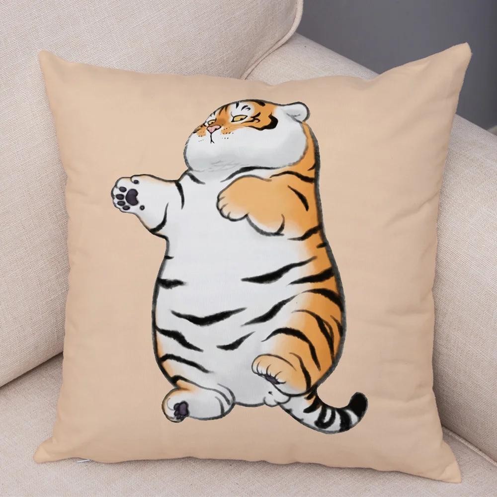 Забавная наволочка на подушку с толстым тигром, декор, милый мультяшный животный принт, мягкая плюшевая наволочка для дивана, дома, автомобиля, накидная наволочка
