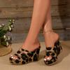 2024 Summer Women's Shoes Fashion Open Toe High Heels Women's Slippers Leopard Print Wedge Large Size Women's Beach Shoes