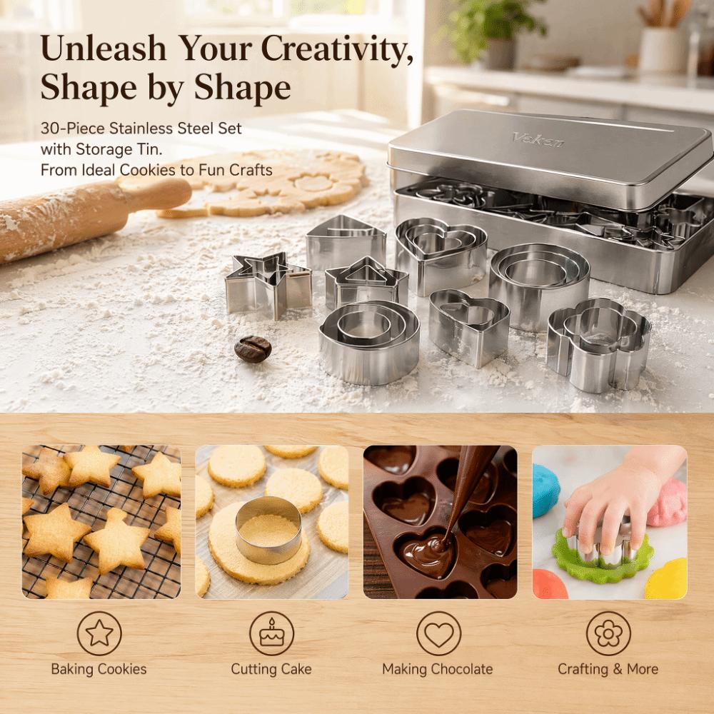 30pcs Stainless Steel Metal Cookie Cutters Box Packed Mini Cookie Cutters  For Kids Baking