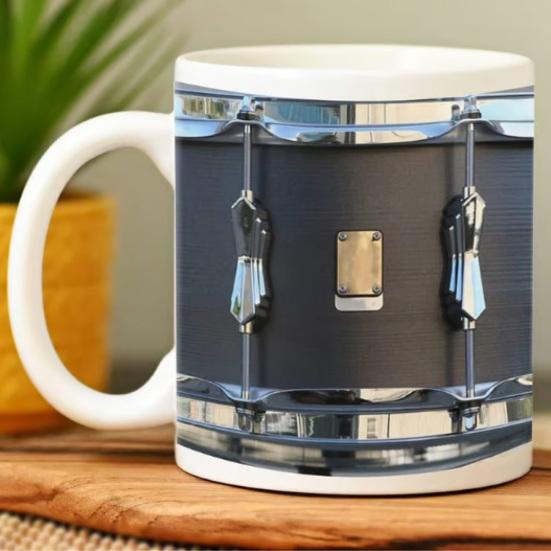 Black Vintage Drum Mug 11 Oz Funny Drummer Gift for Music Lovers Sturdy Coffee Cup for Home Office Tea Hot
