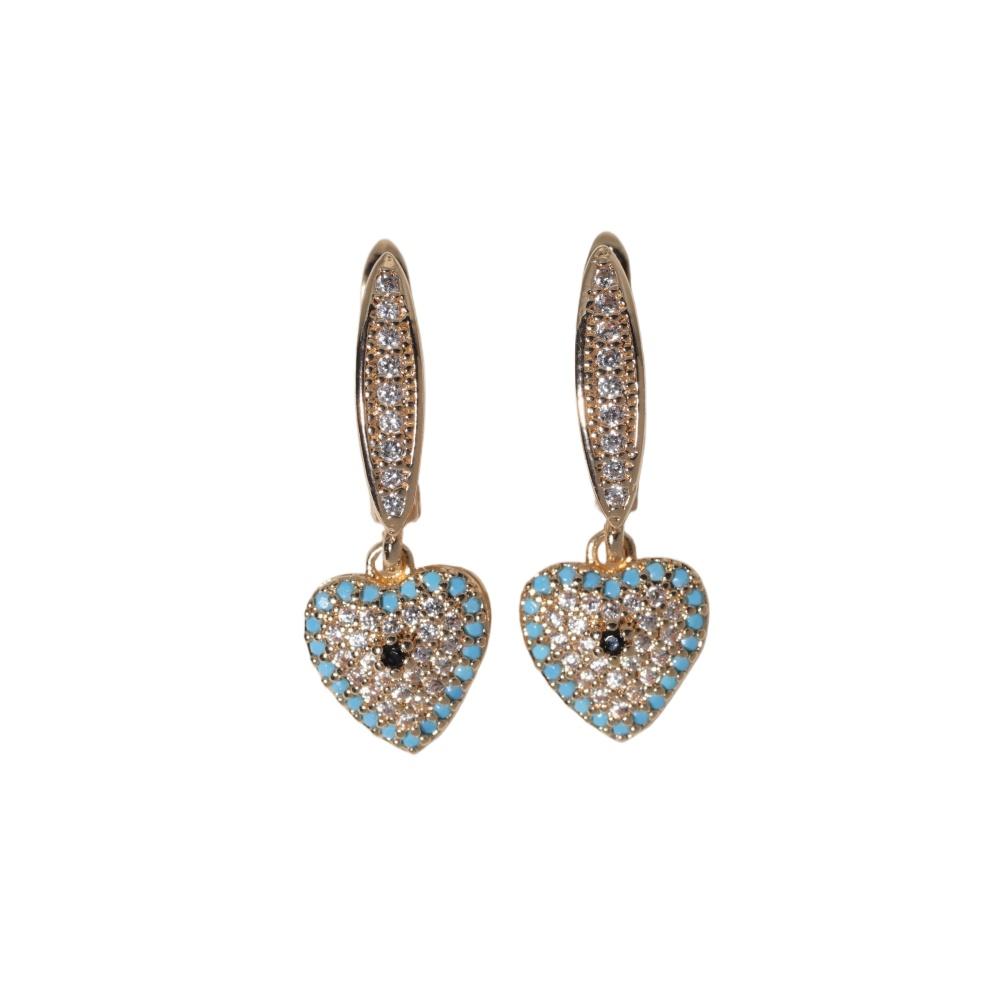 1 Pair Fashion Heart Shape Evil Blue Eye Dangle Earrings for Women Zirconia Earring Jewelry Wedding Party Accessories