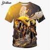 Summer Round Neck 3D Honeybee Pattern Print Top Fashionable Casual Short Sleeved Men's T-shirts