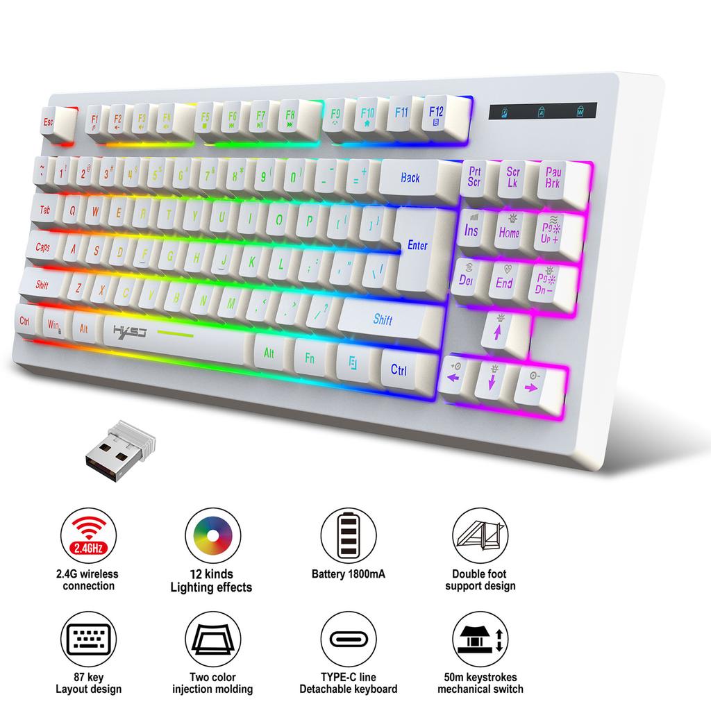 Wireless Keyboard and Mouse Set 2.4G Colourful Backlit Keyboard BT Wireless Office Gaming