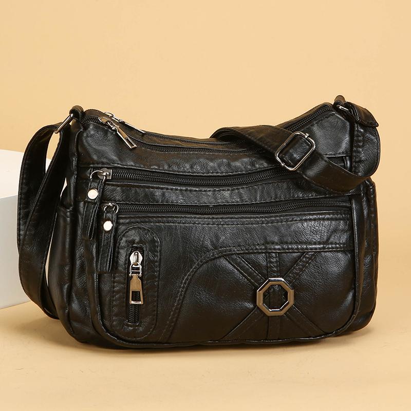 Винтажная сумка через плечо, женская сумка среднего возраста, мягкая кожаная многослойная сумка через плечо