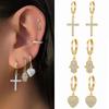 Rhinestone Zircon Peach Heart Cross Dangle Earrings In Ins Style