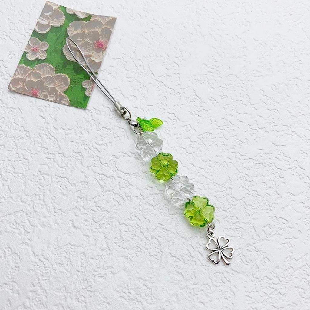 Colorful Keychain Elegant Beaded Four Leaf Clovers Phone Pendant Bag Charm Stylish Accessory for Fashion Enthusiasts