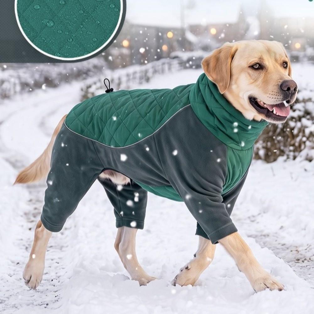High Collar Fleece Dog Jumpsuit Adjustable Dog Warm Pajamas Dog Four-Leg Sweatshirt Snowsuit