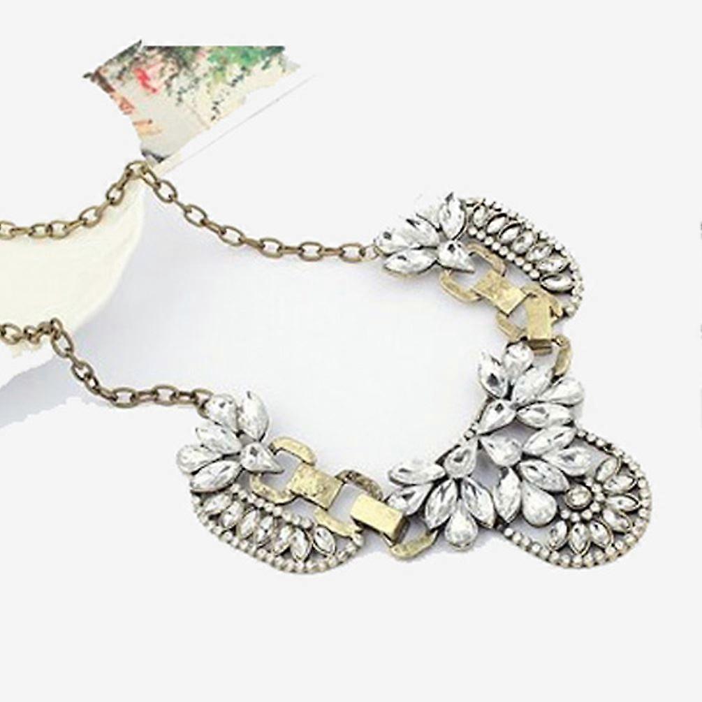 Womens Large Fashion Crystal Charm Statement Bib Necklace Silver
