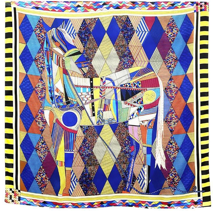 NEW 90*90cm Luxury Brand Women Silk Scarves Plaid Horse Square Scarves Spring Summer Shawls For Ladies