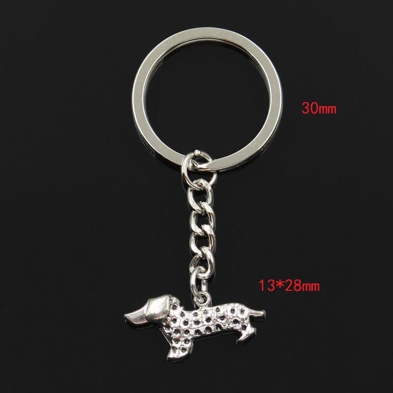 Модный 30 мм брелок для ключей, металлический брелок для ключей, ювелирные изделия, античное серебро, с цветным покрытием, собака, такса, 13x28 мм, кулон